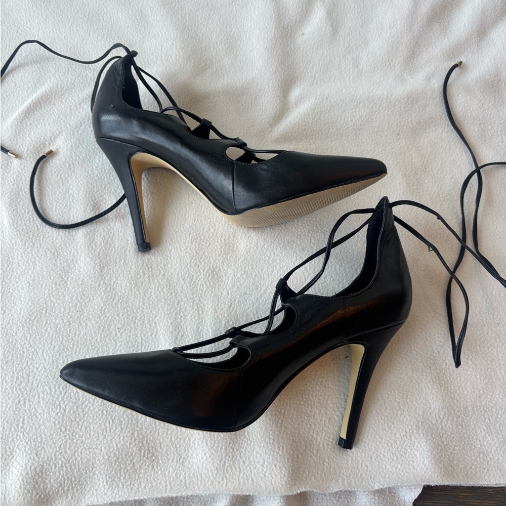 Elegant Black Lace-Up Heels